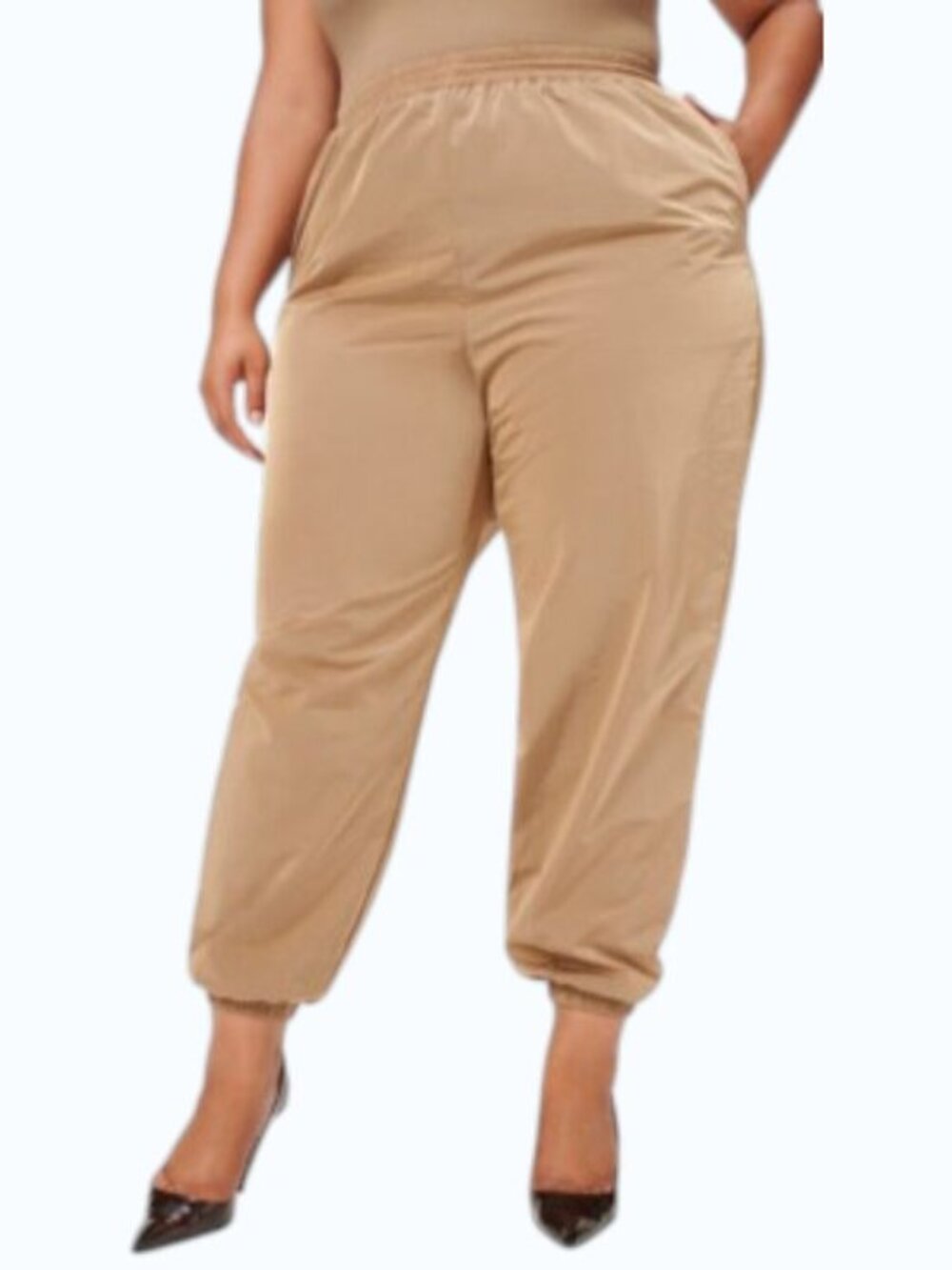 Good American Essential Nylon Track Jogger Pants Size Large/4 in Putty/Tan